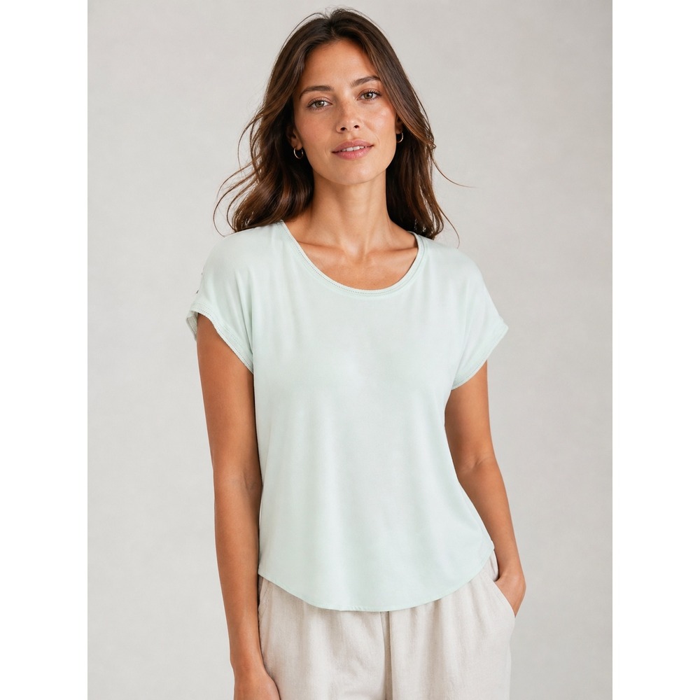 Banana Republic Womens Minimalist Ladder Trim Short Sleeve Blouse Mint Green M
